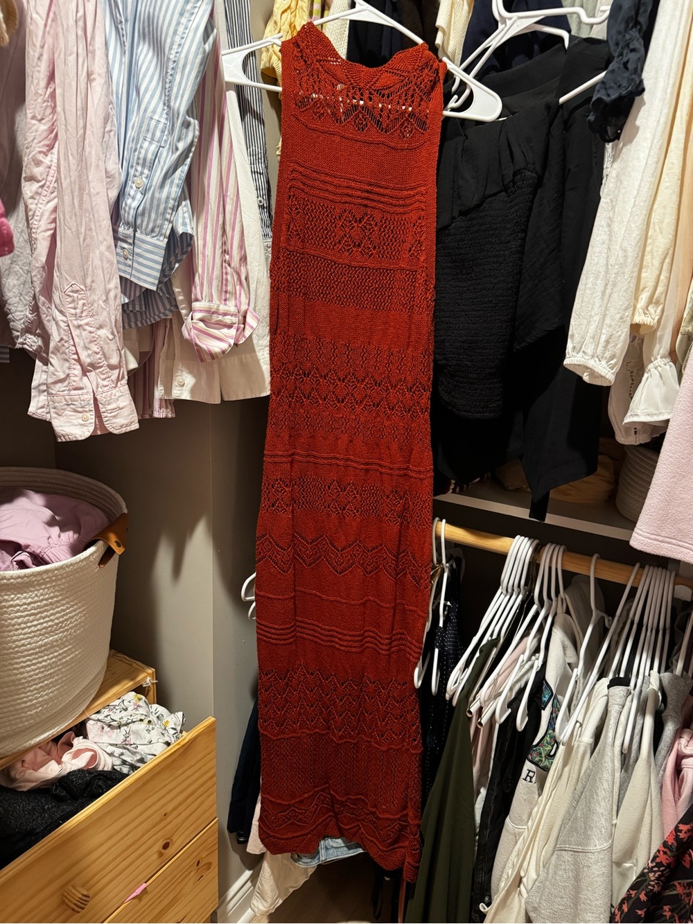 NWOT Anthropologie Sleeveless Crochet Maxi Dress in burnt orange